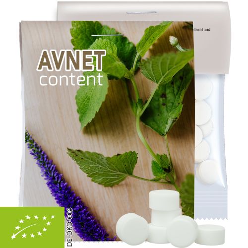 Bio Pfefferminz Drops (vegan), ca. 15g, Express Midi-Tüte mit Werbereiter