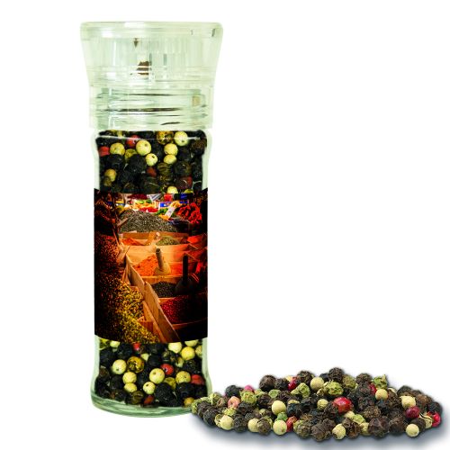 Gewürzmischung bunte Pfefferkörner, ca. 45g, transparente Gewürzmühle
