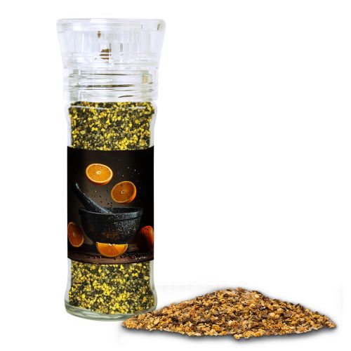 Gewürzmischung Orangen-Pfeffer, ca. 45g, transparente Gewürzmühle