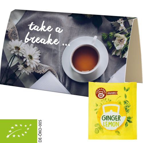 Bio Beuteltee Ginger Lemon, ca. 1,8g, Werbekarte A6 gefaltet