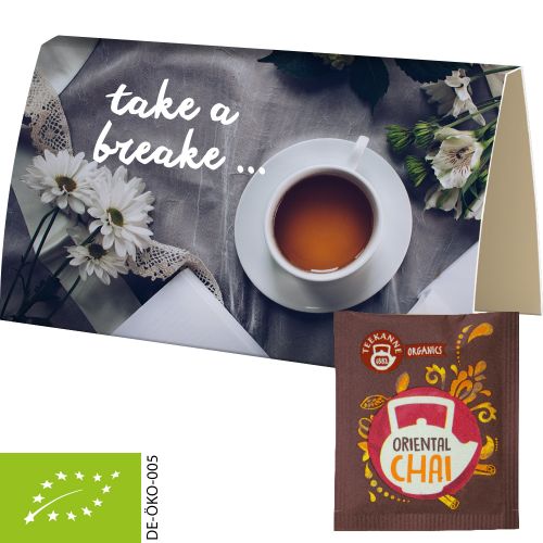 Bio Beuteltee Oriental Chai, ca. 1,8g, Werbekarte A6 gefaltet