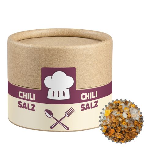 Gewürzmischung Chili-Salz, ca. 30g, Kraftpapierdose Mini