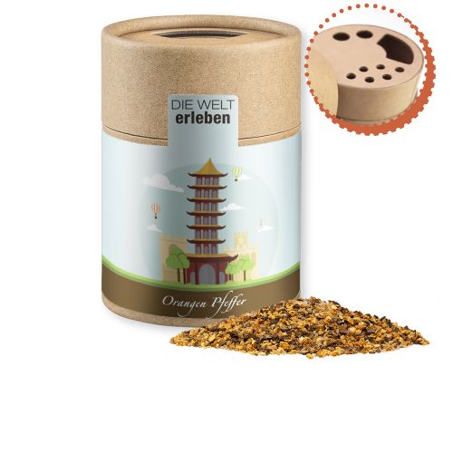 Gewürzmischung Orangen-Pfeffer, ca. 75g, Kraftpapierstreuer Midi
