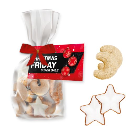 Weihnachtsgebäck Mischung, ca. 115g, Express Standbeutel Midi mit Schleife mit Werbekarte