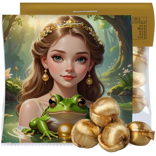 Goldnüsse Bonbons (vegan), ca. 17g, Express Midi-Tüte mit Werbereiter