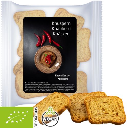 Bio Brot Chips Paprika und Chili, ca. 20g, Express Maxi-XL-Tüte mit Etikett
