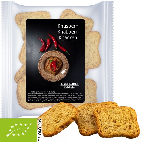 Bio Brot Chips Paprika und Chili (vegan), ca. 20g, Express Maxi-XL-Tüte mit Etikett