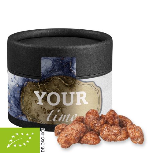 Bio Feuergebrannte Mandeln, ca. 40g, Kraftpapierdose Mini schwarz