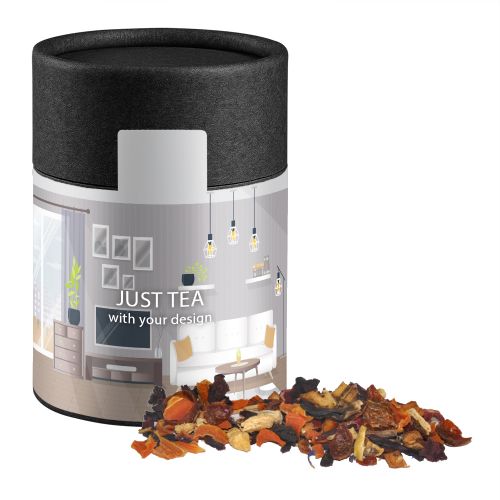 Kaminfeuer Tee, ca. 60g, Kraftpapierdose Midi schwarz