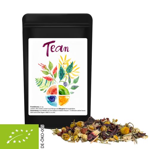 Bio Kräutertee Vierjahreszeiten, ca. 10g, Standbeutel Mini schwarz
