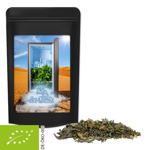 Bio Grüner Tee mit Minze, ca. 30g, Standbeutel Midi schwarz