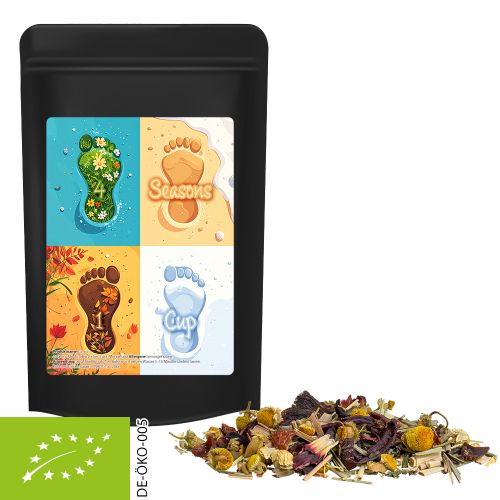 Bio Kräutertee Vierjahreszeiten, ca. 30g, Standbeutel Midi schwarz
