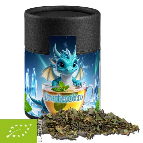 Bio Grüner Tee mit Minze, ca. 30g, Kraftpapierdose Midi schwarz