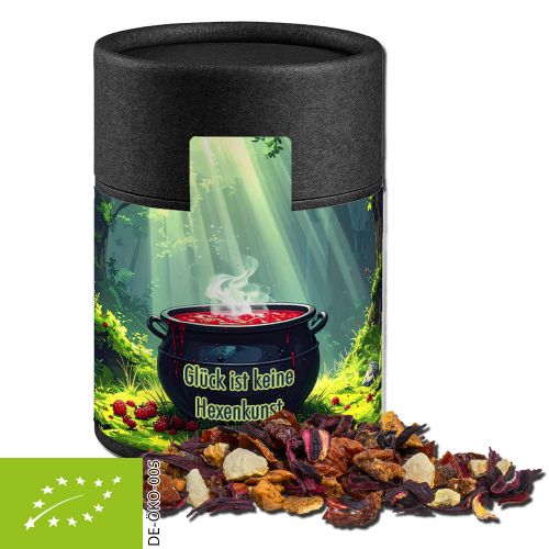 Bio Früchtetee gute Laune, ca. 50g, Kraftpapierdose Midi schwarz