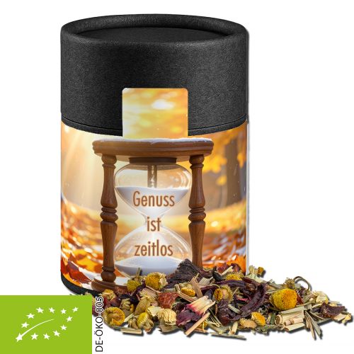 Bio Kräutertee Vierjahreszeiten, ca. 25g, Kraftpapierdose Midi schwarz