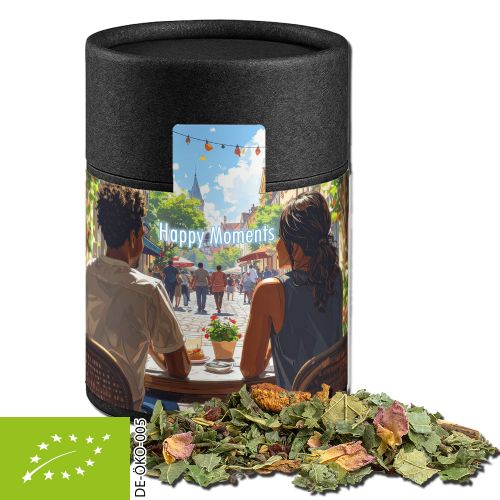 Bio Kräutertee Glücksgefühle, ca. 40g, Kraftpapierdose Midi schwarz