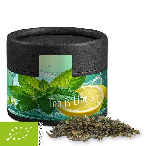 Bio Grüner Tee mit Minze, ca. 10g, Kraftpapierdose Mini schwarz