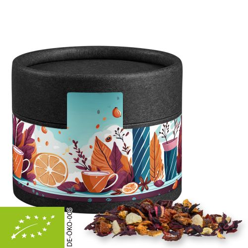 Bio Früchtetee gute Laune, ca. 18g, Kraftpapierdose Mini schwarz