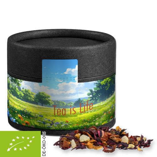 Bio Früchtetee gute Laune, ca. 18g, Kraftpapierdose Mini schwarz
