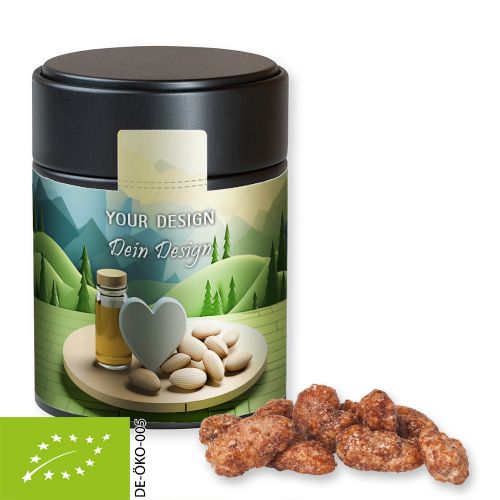 Bio Feuergebrannte Mandeln, ca. 100g, Metalldose Midi schwarz
