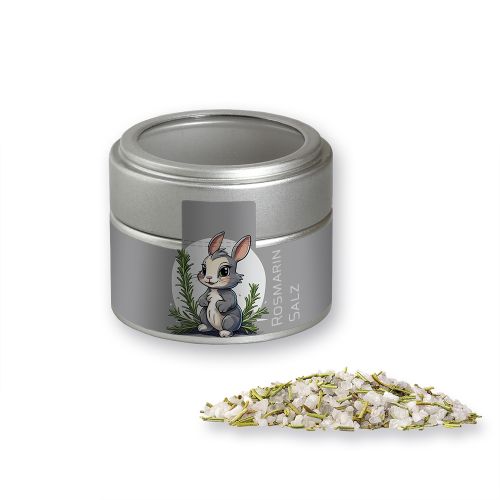 Gewürzmischung Rosmarin-Salz, ca. 75g, Metalldose Mini mit Sichtfenster silber