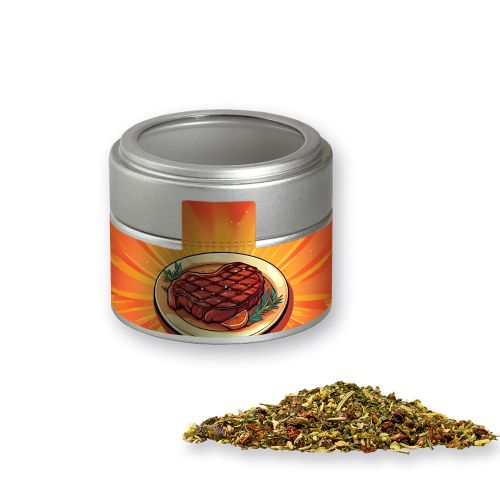 Gewürzmischung Steakgewürz, ca. 60g, Metalldose Mini mit Sichtfenster silber