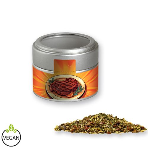 Gewürzmischung Steakgewürz, ca. 60g, Metalldose Mini mit Sichtfenster silber