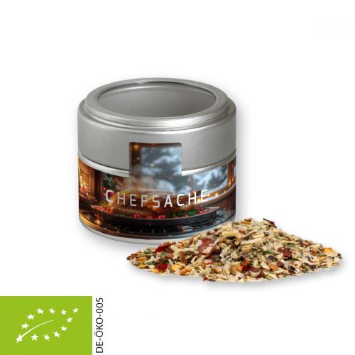 Bio Weihnachts Gewürzmischung Braten, ca. 50g, Metalldose Mini mit Sichtfenster silber