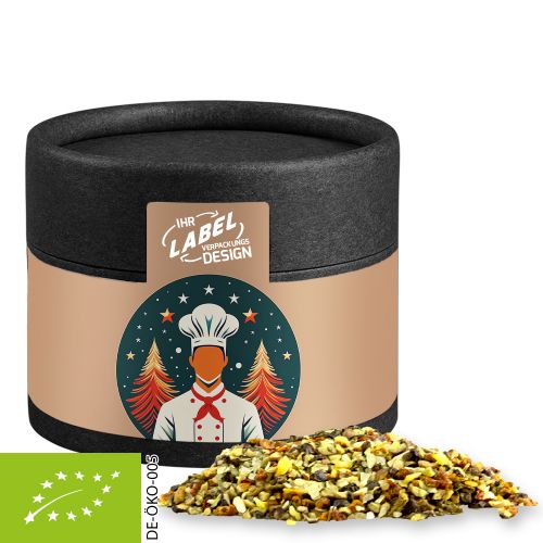 Bio Weihnachts Gewürzmischung Chefsache, ca. 30g, Kraftpapierdose Mini schwarz