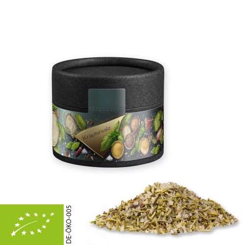 Bio Gewürzmischung Kräutersalz, ca. 40g, Kraftpapierdose Mini schwarz