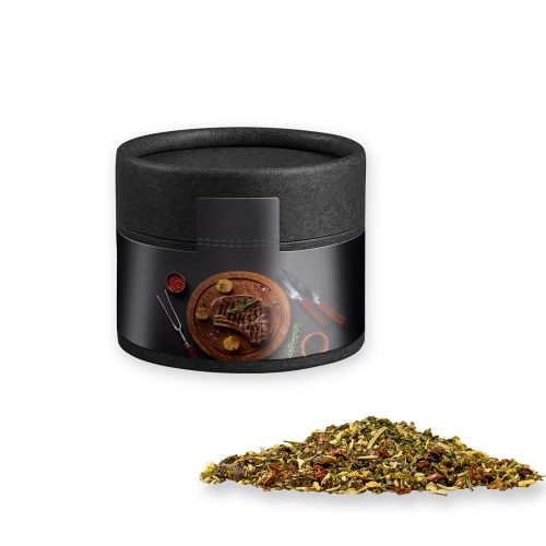 Gewürzmischung Steakgewürz, ca. 40g, Kraftpapierdose Mini schwarz