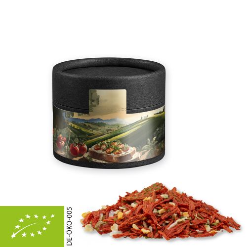 Bio Gewürzmischung Toskanische Bruchetta, ca. 28g, Kraftpapierdose Mini schwarz