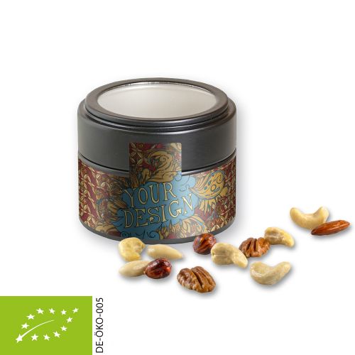 Bio NusskernMix, ca. 60g, Metalldose Mini mit Sichtfenster schwarz
