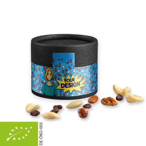 Bio Studentenfutter, ca. 40g, Kraftpapierdose Mini schwarz