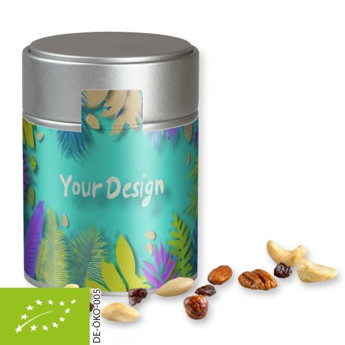 Bio Studentenfutter, ca. 100g, Metalldose Midi silber