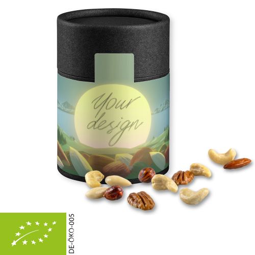 Bio NusskernMix, ca. 80g, Kraftpapierdose Midi schwarz