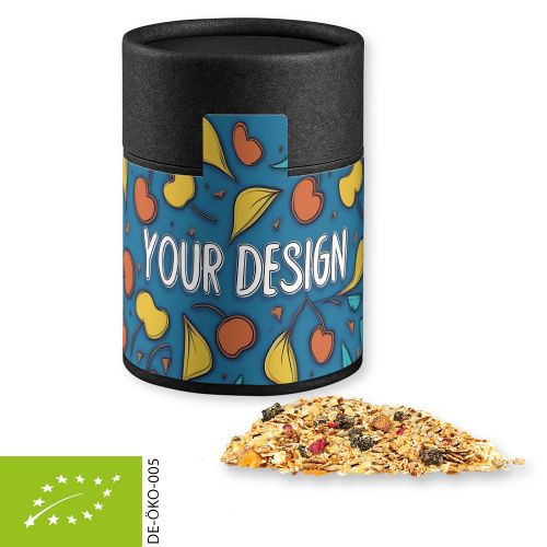 Bio Müsli Sauerkirsche (vegan), ca. 60g, Kraftpapierdose Midi schwarz