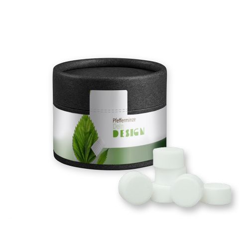 Pfefferminz Drops zuckerfrei (vegan), ca. 40g, Kraftpapierdose Mini schwarz