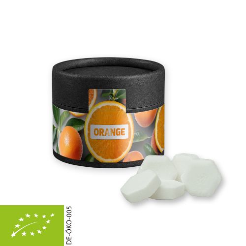 Bio Traubenzucker Orange Drops, ca. 40g, Kraftpapierdose Mini schwarz