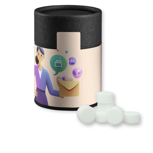 Pfefferminz Drops zuckerfrei (vegan), ca. 80g, Kraftpapierdose Midi schwarz