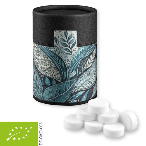 Bio Pfefferminz Drops (vegan), ca. 80g, Kraftpapierdose Midi schwarz