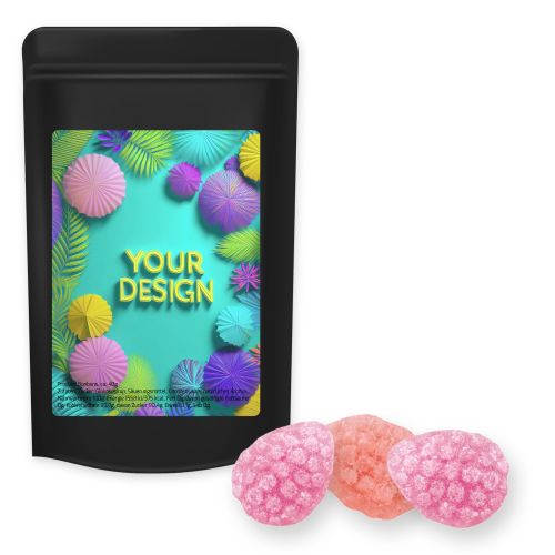 Erdbeer Chili Bonbons, ca. 80g, Standbeutel Midi schwarz