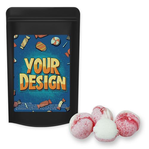 Erdbeer-Joghurt Bonbons (vegan), ca. 80g, Standbeutel Midi schwarz