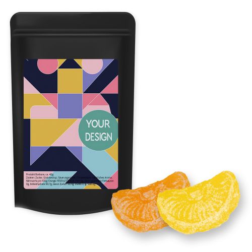 Zitrone und Orangen Bonbons (vegan), ca. 80g, Standbeutel Midi schwarz