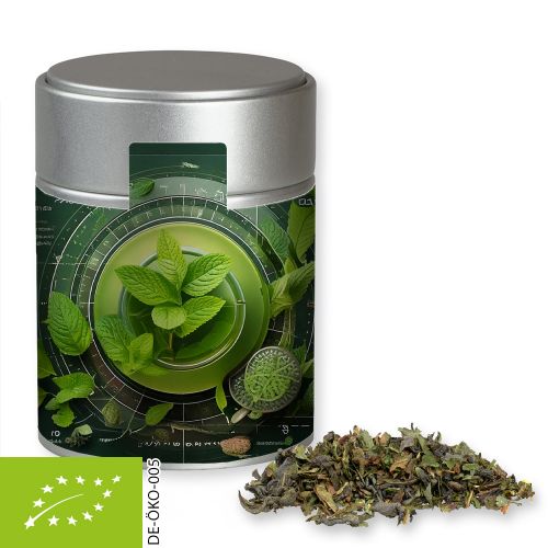 Bio Grüner Tee mit Minze, ca. 35g, Metalldose Midi silber