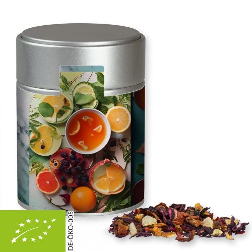Bio Früchtetee gute Laune, ca. 60g, Metalldose Midi silber
