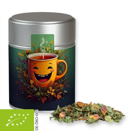 Bio Kräutertee Glücksgefühle, ca. 50g, Metalldose Midi silber