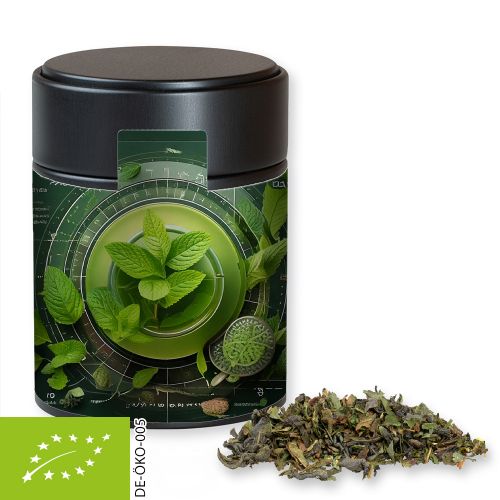 Bio Grüner Tee mit Minze, ca. 35g, Metalldose Midi schwarz