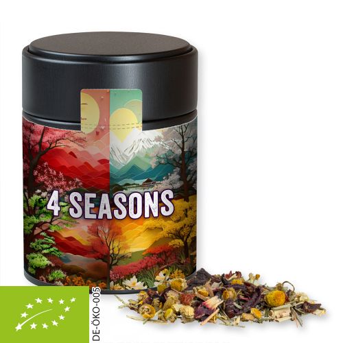 Bio Kräutertee Vierjahreszeiten, ca. 30g, Metalldose Midi schwarz