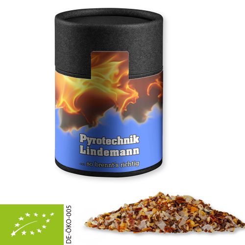 Bio Gewürzmischung Feuer und Flamme, ca. 75g, Kraftpapierdose Midi schwarz